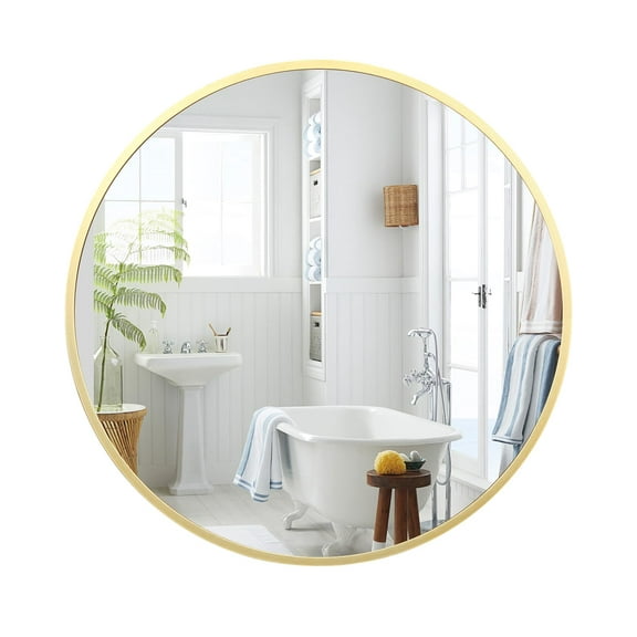 TROPOW Bathroom Mirror,36 Inch Gold Round Mirror Wall Mounted Round Mirror for Bathroom Decor,Vanity Round Metal Mirror Decorative Round Mirror Wall Mounted Makeup Mirror