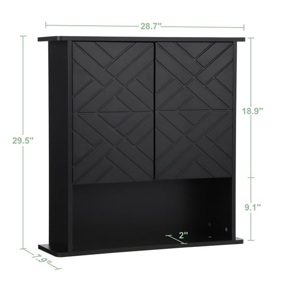 TROPOW Bathroom Storage Cabinet,Medicine Cabinet with Two Door,Wood Wall Mounted Bathroom Storage Cabinet with Adjustable Shelf and Towel Bar,2-Tier Cabinet for Bathroom Living Room,Black