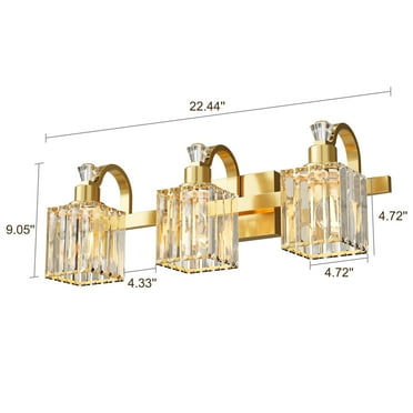 TROPOW Bathroom Vanity Light Fixtures Modern Crystal Vanity Light Fixtures Over Mirror，3 Light Modern Crystal Wall Lighting with Square Shade,Gold