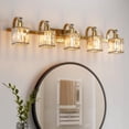thumbnail image 1 of TROPOW Bathroom Vanity Light Fixtures Modern Crystal Vanity Light Fixtures Over Mirror，5 Light Modern Crystal Wall Lighting with Square Shade,Gold, 1 of 7