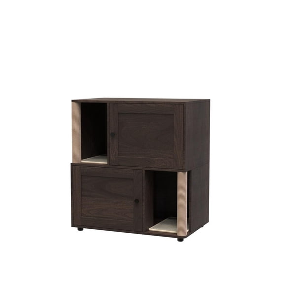 TROPOW Cat Litter Box Enclosure Furniture for 2 Cats, Hidden Litter Box, Modern Double Layer Cats Washroom Furniture with 2 Scratch Mat and Cat Scratching Post, Side End Table
