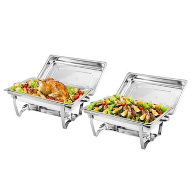 TROPOW Chafing Dish Buffet Set 2 Pack, 8 Qt Stainless Steel Chafer Buffet Servers and Warmers Sets with Lid Folding Frame, Rectangular Chafing Dishes for Parties, Weddings, Catering Events, Silver