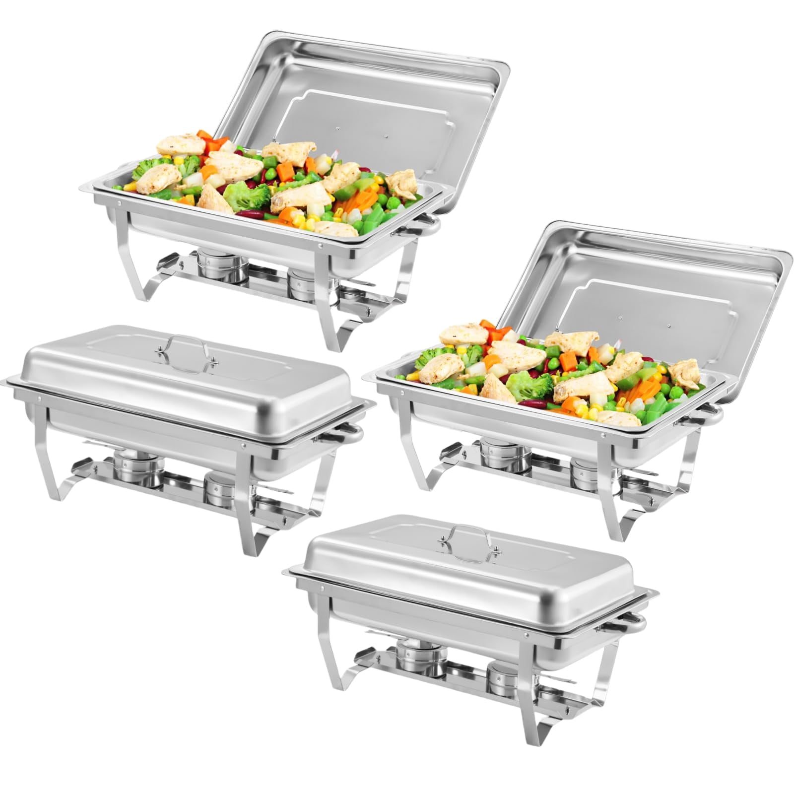 TROPOW Chafing Dish Buffet Set 4 Pack, 8 Qt Stainless Steel Chafer ...