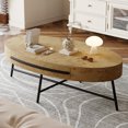 thumbnail image 1 of TROPOW Coffee Table with Drawer Mid-Century Modern Center Table 47.2" Wooden Coffee Table with Storage and Cross Metal Legs Unique Curved Design for Living Room, 1 of 8