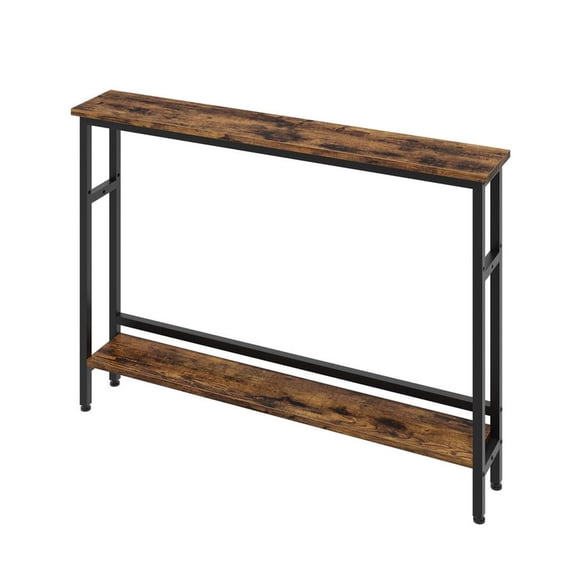 TROPOW Console Table, Narrow Entryway Table 5.9" Slim 2-Tier Sofa Table with Adjustable Shelf, Industrial Skinny Table for Living Room, Hallway & Foyer
