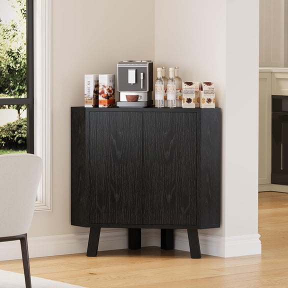 TROPOW Corner Cabinet, 3-Tier Farmhouse Triangle Storage with Fluted Door & Adjustable Shelf, 31.5" Space Saving Accent Cabinet for Kitchen, Living Room, Bedroom