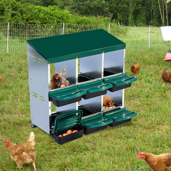 TROPOW CuisinSmart Nesting Boxes for Chickens, 6/8/10-Holes Chicken Nesting Boxes, Chicken Laying Box with Lid Cover, Roll Away Nest Box for Chicken Coop to Protect Eggs, Green/Red