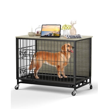 PawHut Wooden Dog Crate Furniture with Soft Cushion, Dog Crate End ...