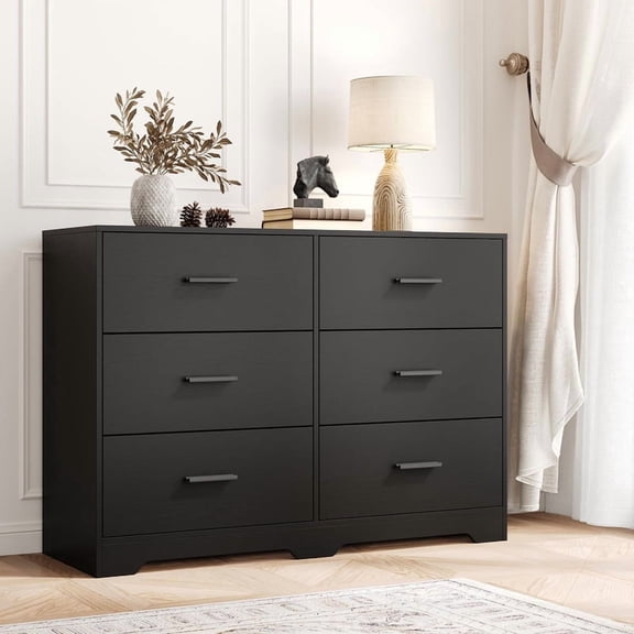 TROPOW Dresser for Bedroom with 6 Drawers, Modern Chest of Drawers with Metal Handle, Wooden Dresser TV Stand, Wooden Cabinet Organizer for Bedroom, Living Room, Hallway