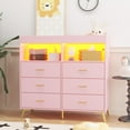 thumbnail image 1 of TROPOW Dresser for Bedroom with LED Lights and Power Outlet, Baby Changing Table Dresser with 6 Drawers, 2 Open Storage Shelves, Baby Dresser with Changing Table Top, Pink, 1 of 8