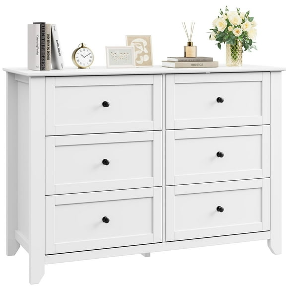 TROPOW Dressers & Chests of Drawers,6 Chest of Drawer Dresser, Modern and Stylish Dresser, Deep Drawers and Nickel Round Handle, Wood Organizer Dresser with Ample Storage Space for Bedroom,White