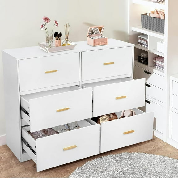 TROPOW Dressers & Chests of Drawers,Dresser for Bedroom with 6 Drawers, Modern Closet Dressers Chest of Drawers with Metal Handle, Wooden Dresser Organizer for Bedroom, Living Room, Hallway