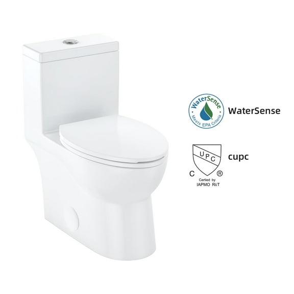 TROPOW Dual Flush Elongated Toilet, One-Piece Toilet with Soft Close Seat, High-Efficiency Supply, White