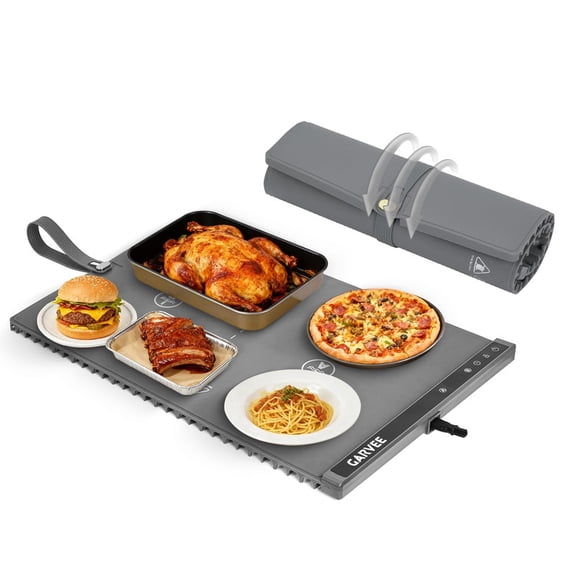 TROPOW Dual Zone Electric Food Warming Mat 24" x 15" – 6 Adjustable Temperatures, 3H Timer, Child Lock, Rollable, Easy to Clean, Portable Countertop Buffet Tray for Parties, Home & Catering