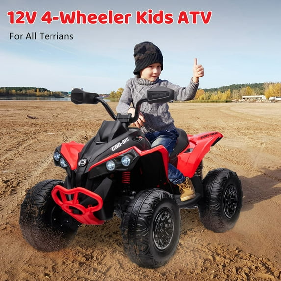 TROPOW Electric Ride On Cars with Remote Control,12V Kids ATV 4 Wheeler, Electric Ride On Car with 2x35W Motor, Remote Control, LED Lights, Spring Suspension, Treaded Tires, Music, USB & AUX