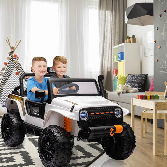 TROPOW Electric Ride On Cars with Remote Control,24V 2-Seater Kids Ride-On Car – Battery Powered Electric Ride-On Vehicle with Remote Control, LED Lights, Music, High/Low Speed, Treaded Tires,White