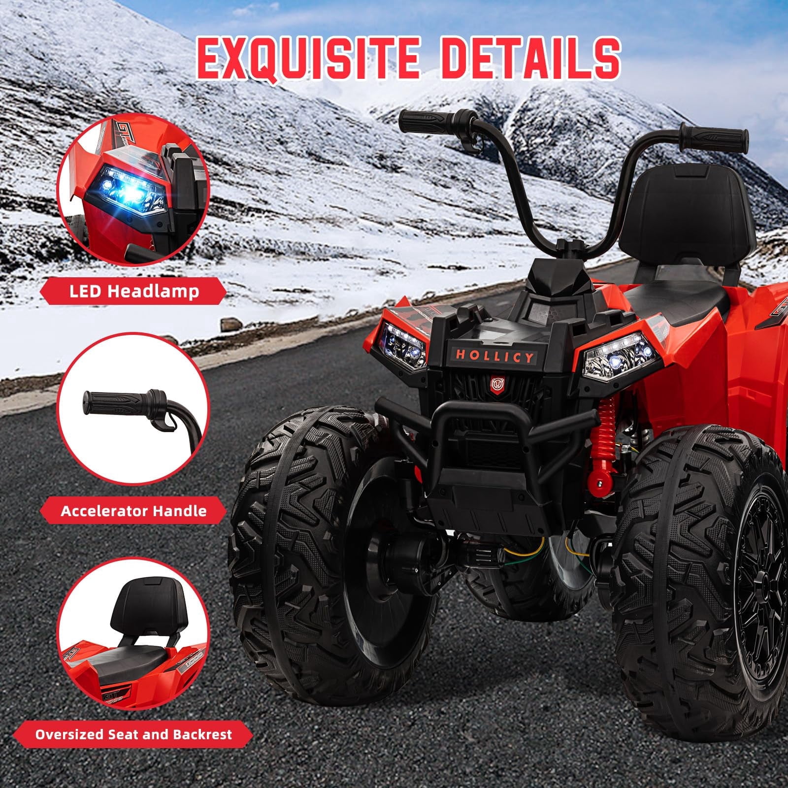 TROPOW Electric Ride On Cars with Remote Control,24V Two-Seater Kids ATV – 4x4 Electric 4-Wheeler Quad Ride-On Car Toy with 4x200W Motors, LED Lights, EVA Tires, Music, and Horn,