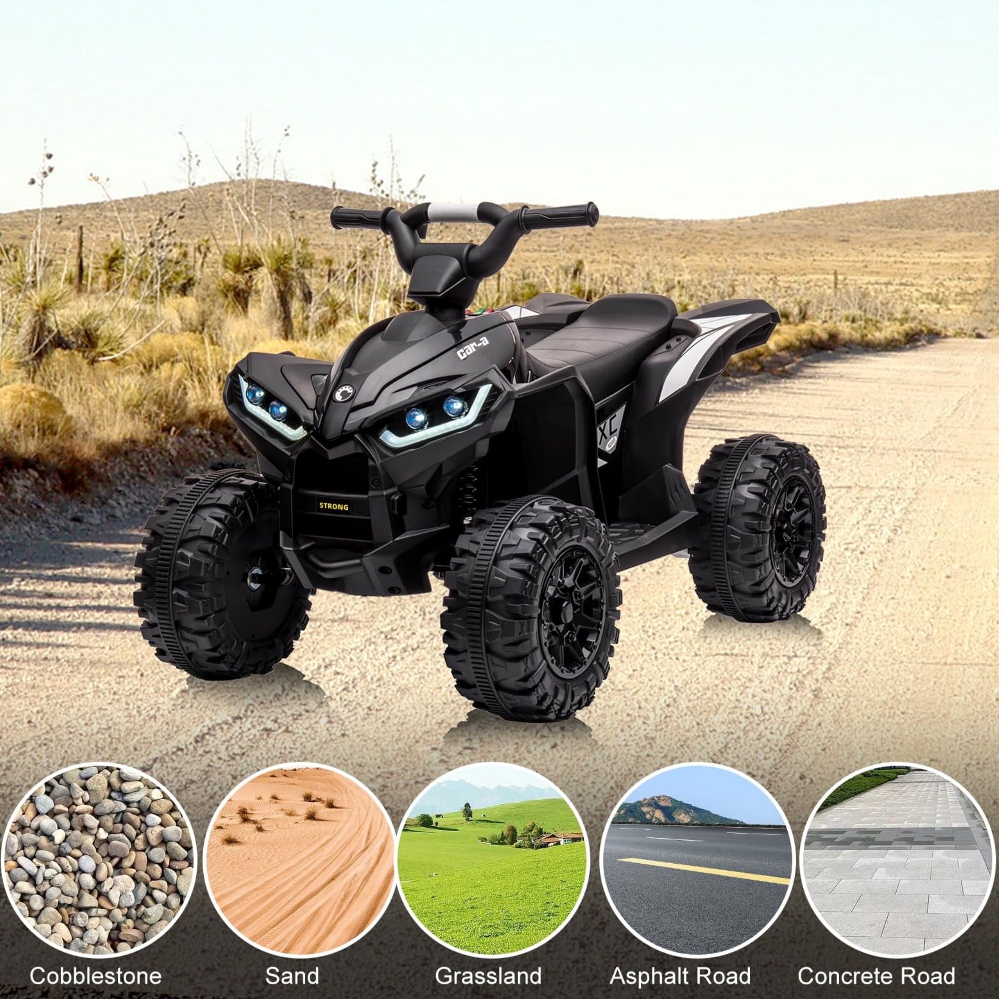 TROPOW Electric Ride On Cars with Remote Control,Kids Ride On ATV 4 Wheeler, Electric Battery-Powered with Remote Control, Music, Horn, Led Lights, USB Port, Treaded Tires