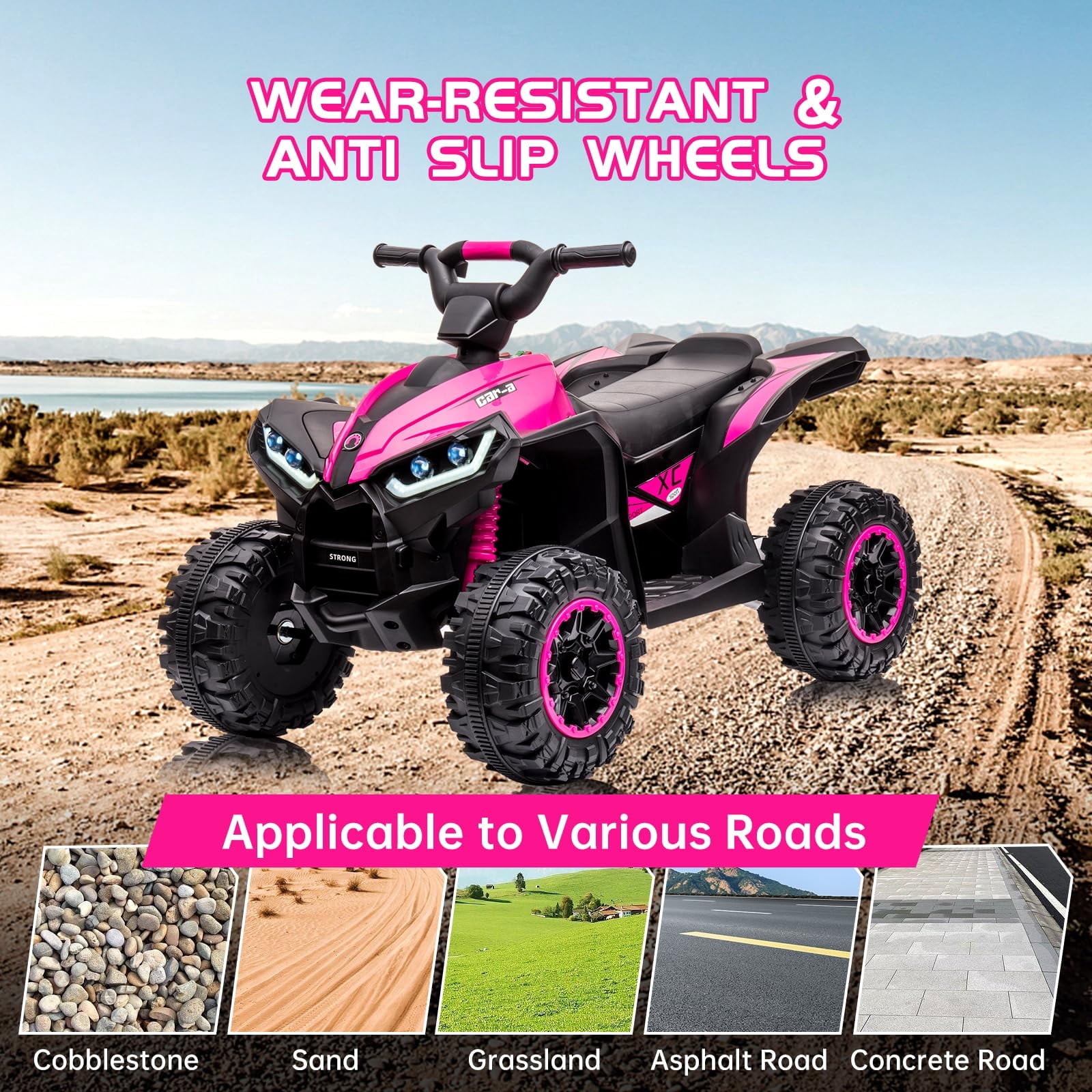 TROPOW Electric Ride On Cars with Remote Control,Kids Ride On ATV 4 Wheeler, Electric Battery-Powered with Remote Control, Music, Horn, Led Lights, USB Port, Treaded Tires