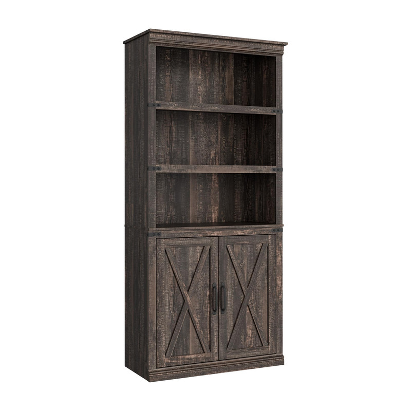 TROPOW Farmhouse Bookcases with Doors, 5 Tier Bookshelf with Storage ...