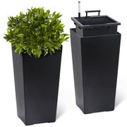 TROPOW Flower Pots,Set of 2,21.7-Inch Tall Rectangular Planters,Flower Pots for Indoor Plants,Modern Indoor/Outdoor Plant Pots,Black