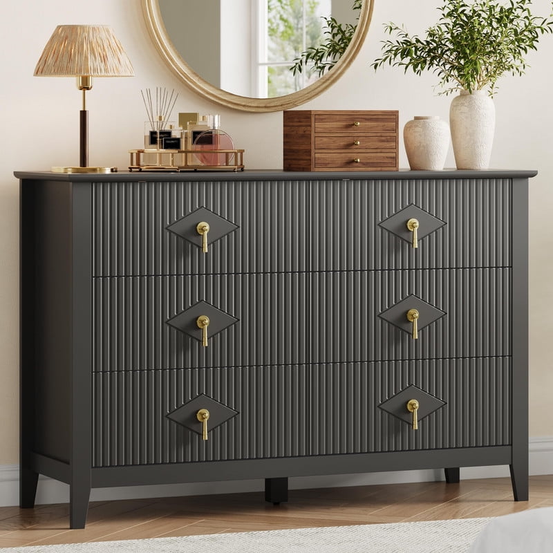 TROPOW Fluted 6 Drawers Dresser for Bedroom, 47.2" Wide Modern Chest of Drawers with Metal Handle, Wooden Dresser Organizer for Bedroom, Living Room, Hallway, Entryway