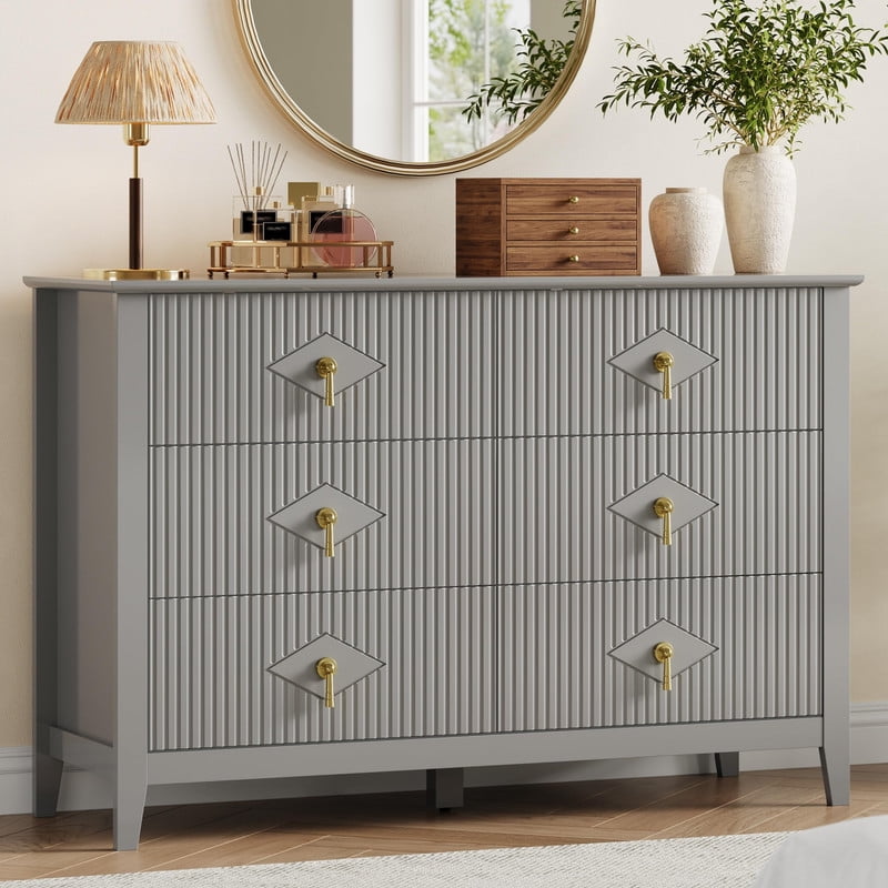 TROPOW Fluted 6 Drawers Dresser for Bedroom, 47.2" Wide Modern Chest of Drawers with Metal Handle, Wooden Dresser Organizer for Bedroom, Living Room, Hallway, Entryway