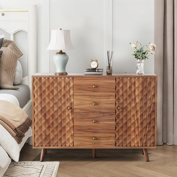 TROPOW Fluted Sideboard Buffer Cabinet, Storage Cabinet with Sliding Door & Adjustable Shelf, for Living&Dining Room Kitchen Hallway