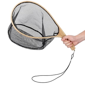 TROPOW Fly Fishing Net for Trout, Curved Handle Fly Fishing Landing Net with Soft Mesh, Catch and Release Fishing Net, Handnet for Fisherman, Lightweight & Portable Fish Net