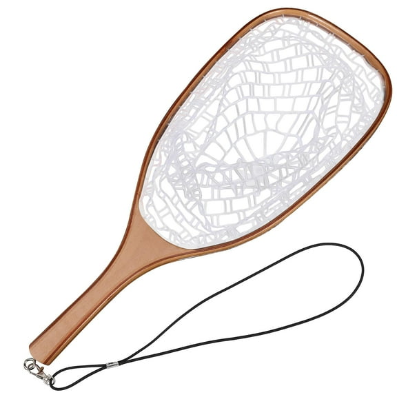 TROPOW Fly Fishing Net for Trout, Curved Handle Fly Fishing Landing Net with Soft Mesh, Catch and Release Fishing Net, Handnet for Fisherman, Lightweight & Portable Fish Net