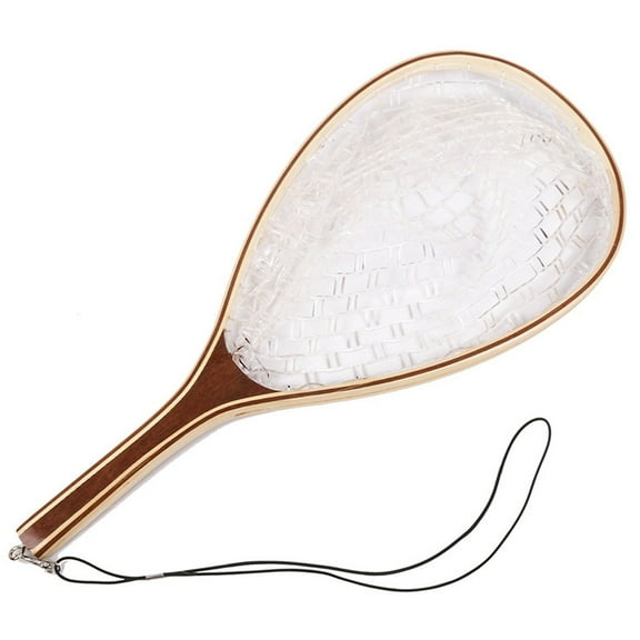 TROPOW Fly Fishing Net, Trout Net, Wooden Frame Fly Fishing Landing Net with Soft Rubber Mesh for Catch and Release, Lightweight Fish Net for Trout Bass, Fly Fishing Gear for Stream Fishing