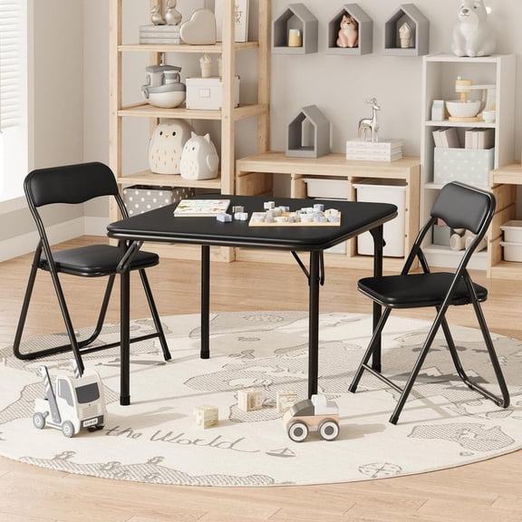 TROPOW Folding Card Table and Chair Set, 3-Piece Portable Square Table with PU Cushioned Chairs, Space-Saving Foldable Furniture for Home, Indoor & Outdoor Use