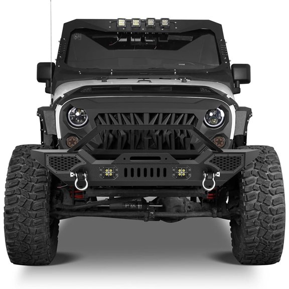 TROPOW Front Bumper for 2007-2018 Jeep Wrangler JL & Unlimited JKU (2/4 Doors) – Rock Crawler Off-Road Full Width Bumper with Winch Plate Mount & LED Lights