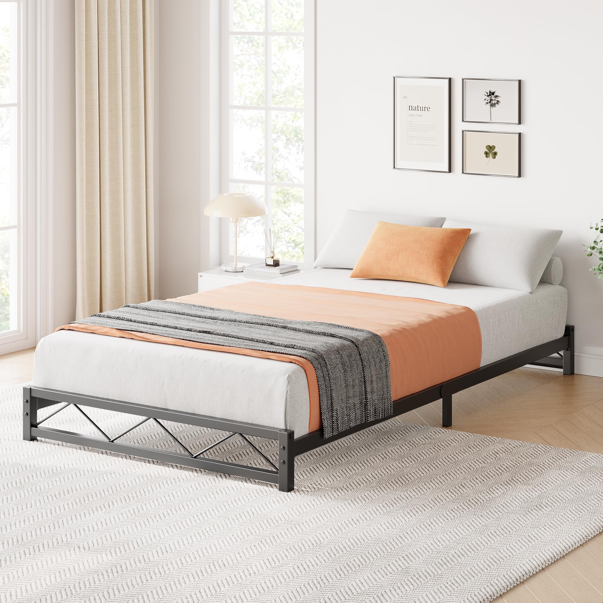 TROPOW Full Size Bed Frame,Metal Platform Bed Frame,Low Bed Frame with ...