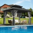 thumbnail image 1 of TROPOW Gazebos for Gardens,Outdoor Metal Pavilion with Galvanized Steel and Aluminum Frame, Double Roof Canopy with Netting and Curtains - Ideal for Patio, Backyard, Deck, and Lawns,Gray(12 * 14ft), 1 of 11