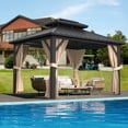 thumbnail image 1 of TROPOW Gazebos for Gardens, Outdoor Metal Pavilion with Galvanized Steel and Aluminum Frame, Double Roof Canopy with Netting and Curtains - Ideal for Patio, Backyard, Deck, and Lawns,Khaki(10 * 12ft), 1 of 10
