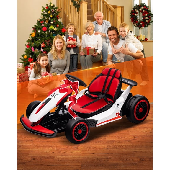 TROPOW Go Kart, 24V Drift Kart with 2X200W Strong Motor, 7AH Big Battery, Electric Pedals, Electric Go Kart Outdoor Race Toy,Christmas Gift for Kids,Red