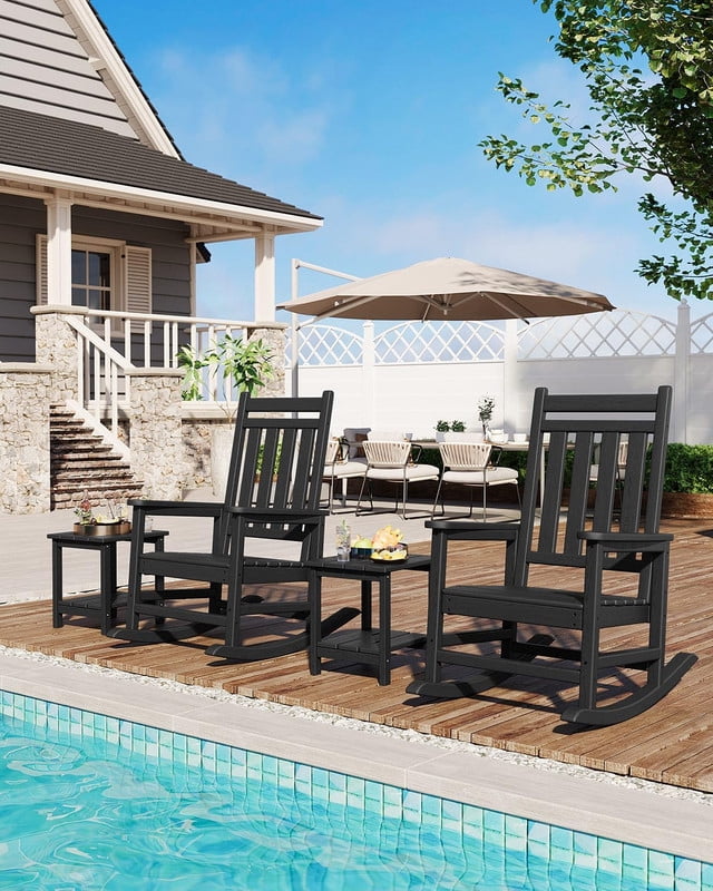TROPOW HDPE Rocking Chair Outdoor- Poly High Back Porch Rocker Chairs ...