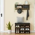 thumbnail image 1 of TROPOW Hall Tree Shoe Bench Industrial 6 in 1 Coat/Shoe Rack with 5 Hooks, 9 Storage Cubbies with Bookshelf and Small Blackboard, for Entryway, Hallway, Living Room (Brown, 31.5 inch), 1 of 7