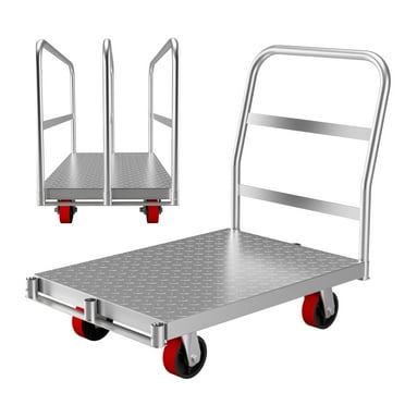 TROPOW Heavy Duty Steel Panel Cart Dolly, 2000 Lbs Capacity Drywall Dolly Lumber Truck Cart with 3 Side Handrails & 4 Swivel Casters, 36" L x 24" W x 33" H Platform Truck, 6 Holes