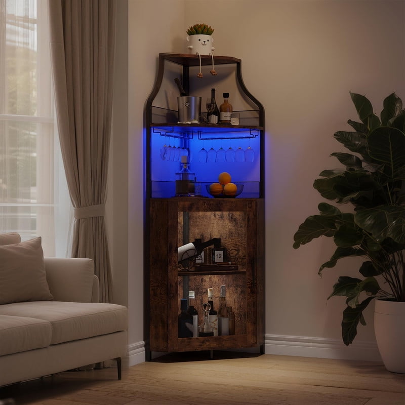 TROPOW Industrial Corner Bar Cabinet for Dining Room – Removable Wine ...