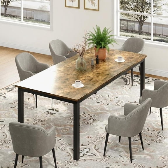 TROPOW Industrial Dining Table for 6-8 People, Large Rectangular Wood Table with Sturdy Metal Legs, Rounded Corners, Vintage Brown Finish, Ideal for Home, Office, Study, Conference