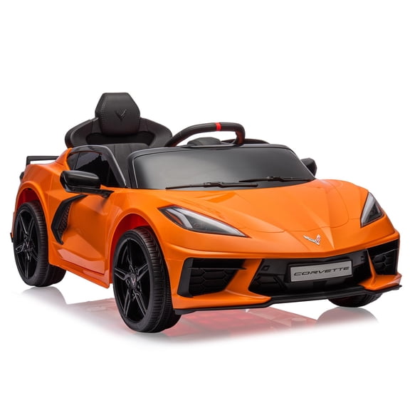 TROPOW Kids Cars Electric Ride On,12V Kids Ride on Car Licensed Corvette Battery Powered Car Toddles Electric Sports Car Toy with Remote Control, Visual Dashboard,Christmas Gift for Kids,Orange