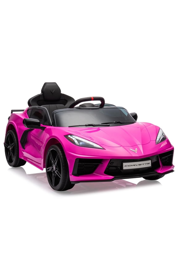 Kids Cars Electric Ride On,12V Kids Ride on Car Licensed Corvette Battery Powered Car Toddles Electric Sports Car Toy with Remote Control, Visual Dashboard,Christmas Gift for Kids,Rose Red