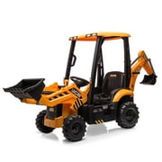 TROPOW Kids Cars Electric Ride On,4 in 1 JCB Ride On Excavator, 12V Kids Excavator Ride On Toy with Remote Control & Front Loader & Digger, Four Transformable Forms Kids Ride On Car Toy,Yellow