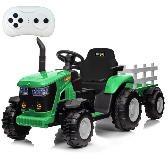 TROPOW Kids Cars Electric Ride On,Kids Ride On Tractor,12V Battery Powered Tractor Car Toy with Detachable Trailer and Remote Control,Safety Belt,Dual 35W Electric Vehicles for Boys Girls,Green