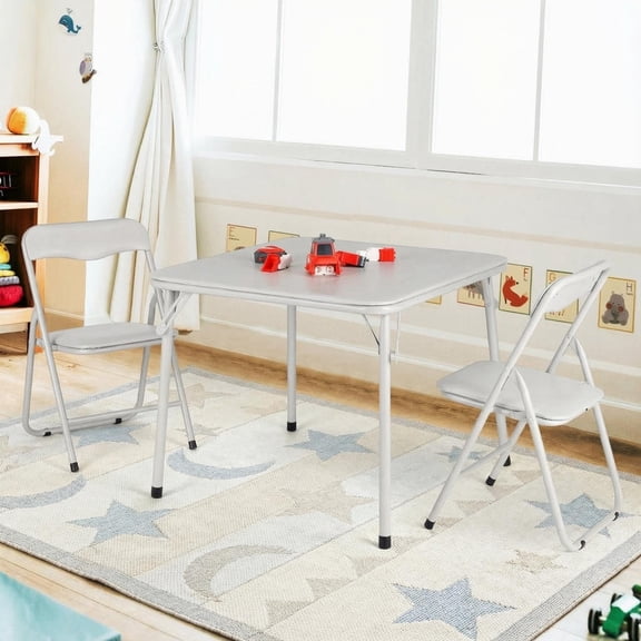 TROPOW Kids Folding Table and Chairs Set of 2, 3-Piece Children's Activity Table Set with Padded Vinyl Cushion, Toddler Table Set for Playroom, Nursery, Bedroom
