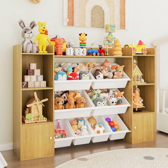 TROPOW Kids Toy Storage Organizer with 8 Removable Toy Bins, 4-Tier Toy Organizers Kid Bookshelf and Toy Storage for Study Room, Bedroom, Kids Room, Classroom, Nursery