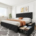 thumbnail image 1 of TROPOW King Size Bed Frame,with 4 Storage Drawers and Adjustable Headboard, Linen Upholstered Platform Bed Frame, Diamond Stitched Button Tufted, No Box Spring Needed,Black, 1 of 9