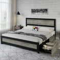 thumbnail image 1 of TROPOW King Size Bed Frame,with Headboard, Platform Metal Bed Frame with 4 Storage Drawers and Charge Station, Strong Metal Slats Support, No Box Spring Needed, Noise-Free Design, Washed Grey, 1 of 9